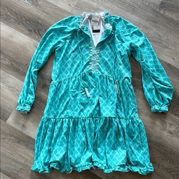 NWT Cabana Life Teal Long Sleeve Dress spf with Ruffle Details sz xs - Picture 1 of 7